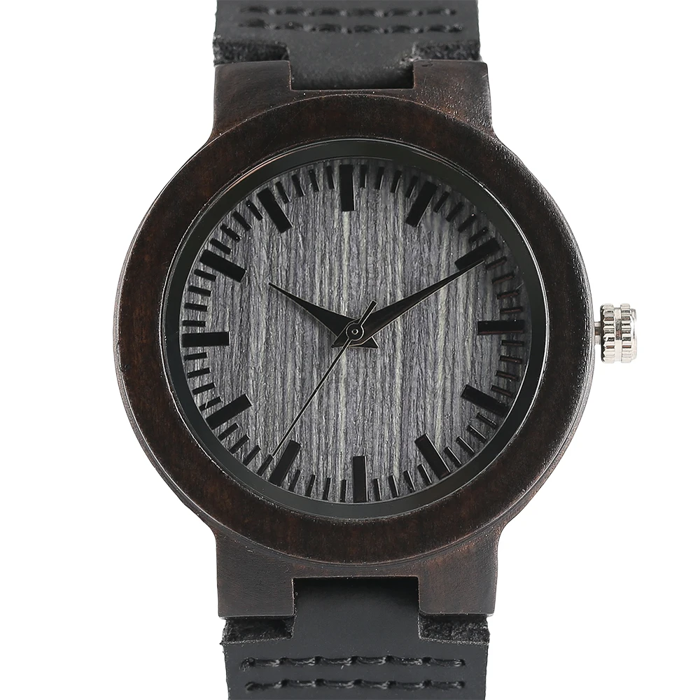 

Natural Sandalwood Quartz-watch Analog Women's Watch Balck Genuine Leather Wristwatch Ladies Minimalist Sports reloj mujer 2017