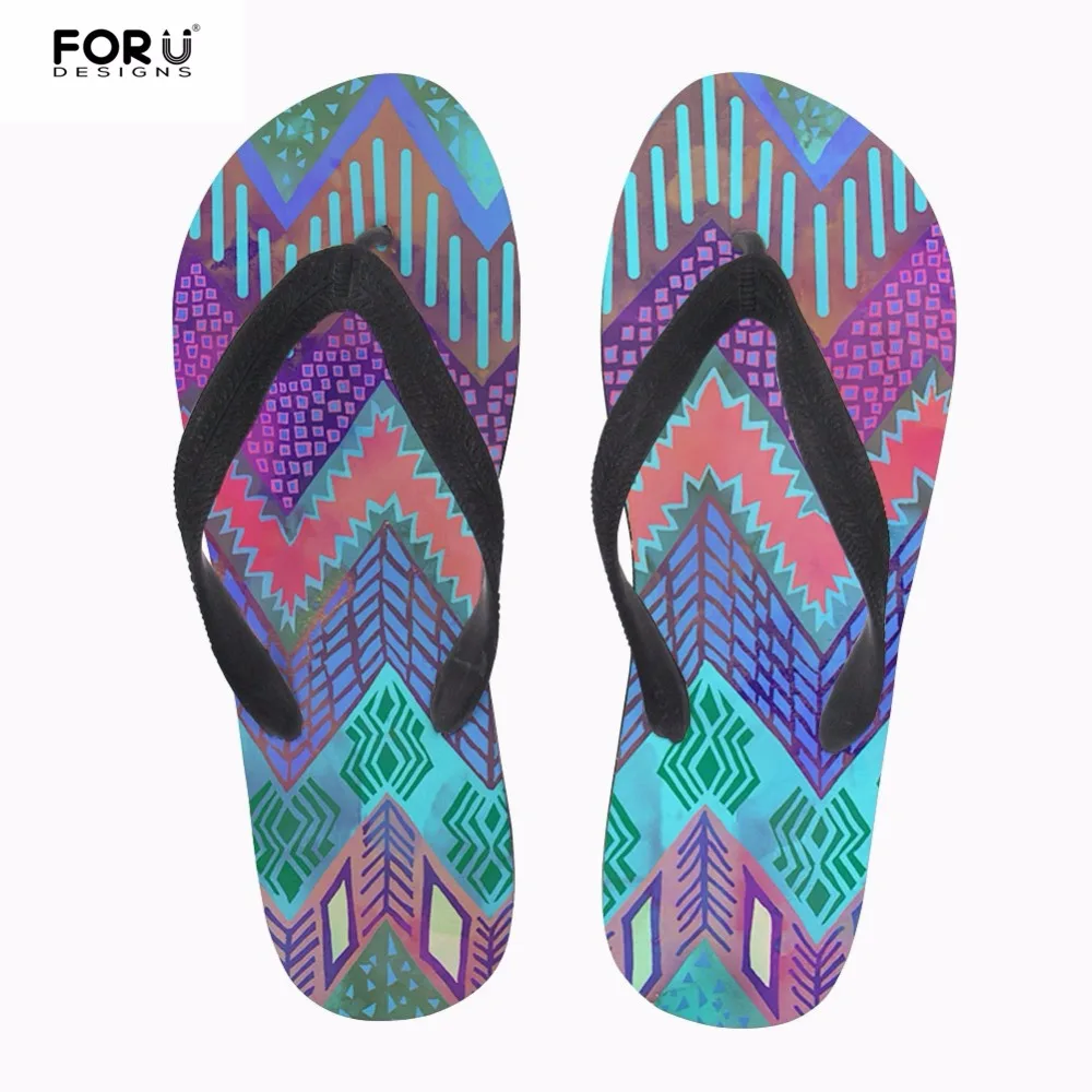 

FORUDESIGNS Chevron Casual Brand Women Flip Flops 2018 Summer Fashion Flats Rubber Flip Flops for Female Home Slippers for Woman
