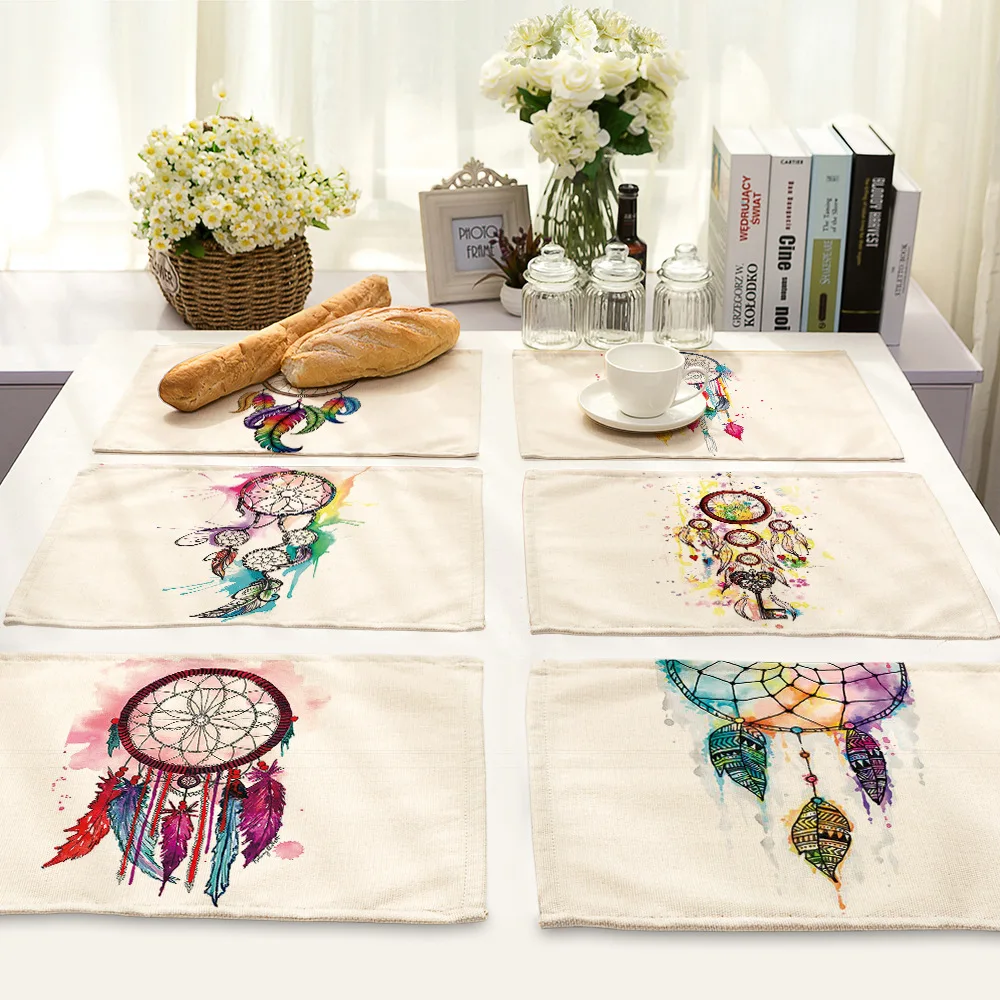 

CAMMITEVER Dream Catcher White Dinner Mat High Quality Bowl Tableware Pad Coaster Kitchen Accessories Cotton Linen Table Mat