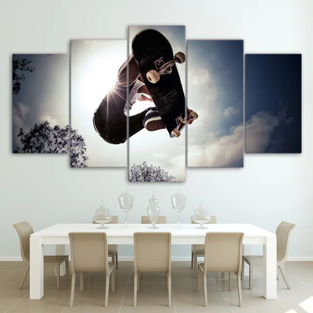 US $5.44 Wall Art Canvas Painting 5 Pieces Skateboard Pictures Modular HD Printed X-Sports Poster Home Decor