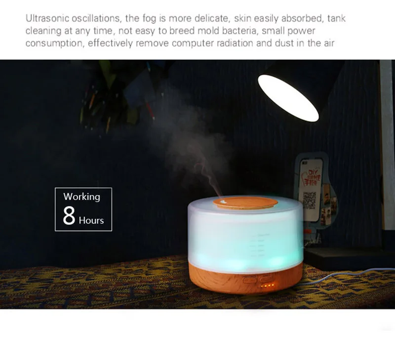 FDIK 500ml Ultrasonic Air Humidifier led light wood grain Essential Oil Diffuser aromatherapy mist maker 24V Remote Control-6