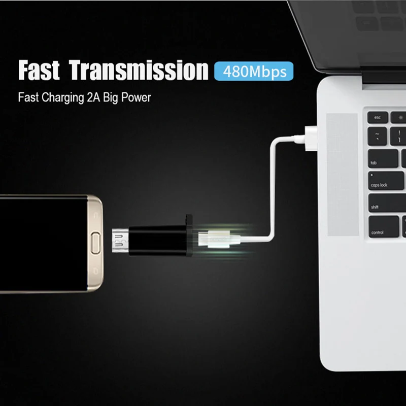 Type C To Micro USB Adaptores Phone Converters Type-C Female To Micro USB Male 2A Fast Charging With keychain Support Drop Ship (5)