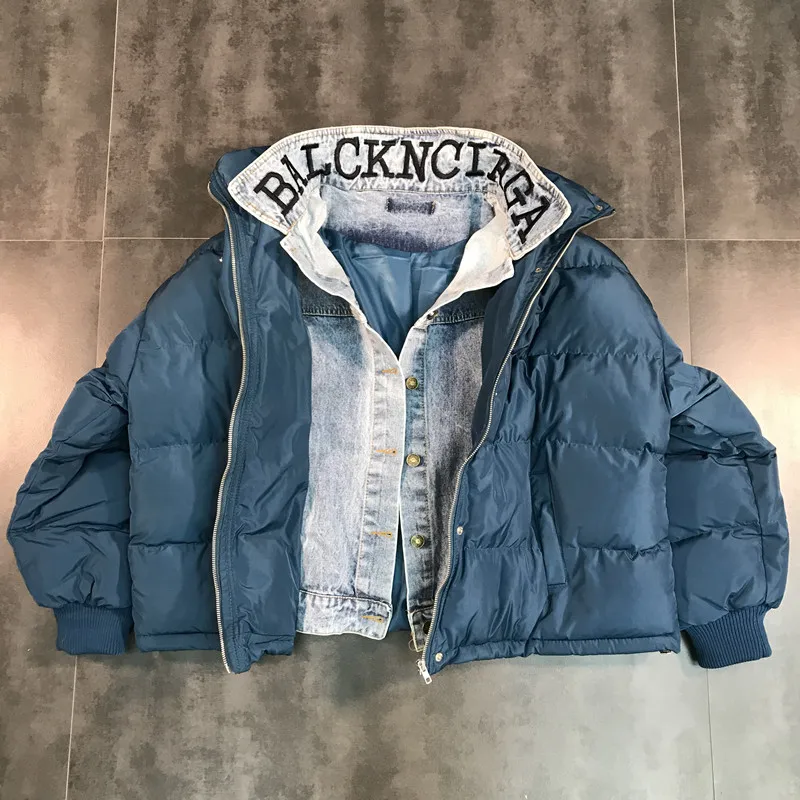 Женская зимняя новая Толстая теплая парка из двух частей, женская модная джинсовая Лоскутная куртка с вышивкой, повседневная куртка большого размера Z435 - Цвет: blue