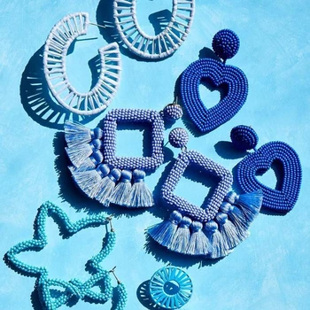 

Best lady Bohemian Handmade Crystal Beaded Earrings Jewelry Wedding Women Bead Heart Pendant Fringed Drop Earings Party Gift