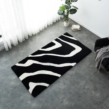 

Unique design Black and white mix zebra pattern sheepskin fur rug tailored size sheepskin sheared fur bedside carpet floor mat