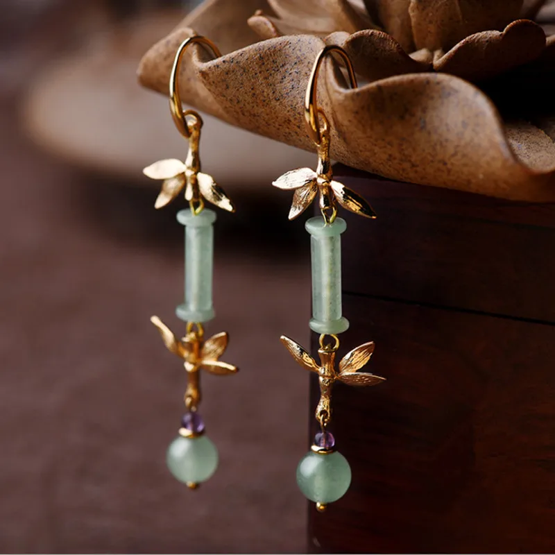 Yanting Bamboo Earrings Fashion Long Earrings For Women 2018 Women Earring Aventurine Natural Stone Vintage Earring Female Earing 022 (8)