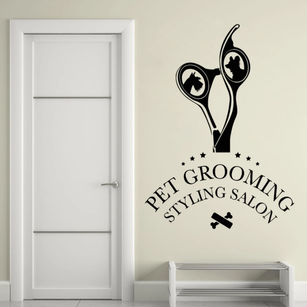 

Vinyl Wall Decal Pet Grooming Styling Salon Wall Sticker Pet Shop Wall Mural Groomer Scissors Wall Window Vinyl Stickers AY1329