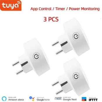 

Wholesale 3 pieces Tuya EU WiFi socket wireless plug smart home compatible with Google home , IFTTT ,and Alexa voice control