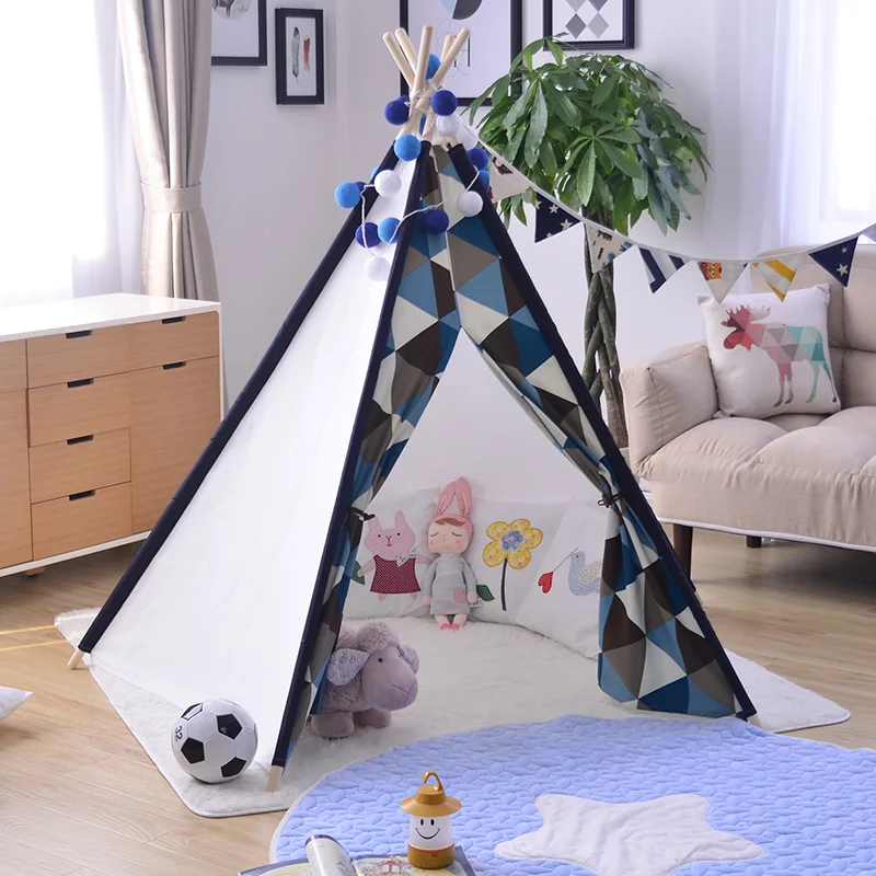 

5-Pole Large Blue Triangles Indoor Kids Play Teepee Tent Tipi Tent