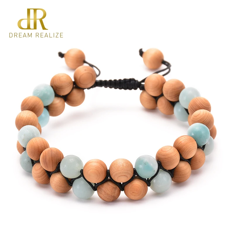 

Wood Bead Amazon Stone Double Row Beaded Bracelet Tibetan Buddhist Meditation Mala Prayer Beads Aromatherapy Bracelet For Unisex