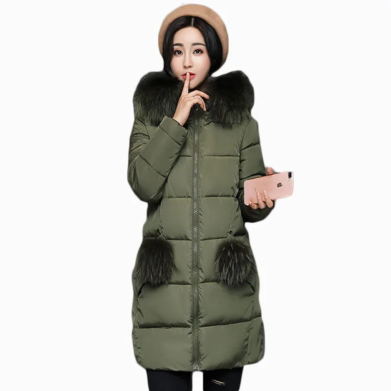 ##BUY 2018 NEW WOMEN WINTER JACKET MID LENGTH LARGE FUR COLLAR FEMALE HOODED PARKA THICKEN WARM WOMEN COAT COTTON WADDING ZL729