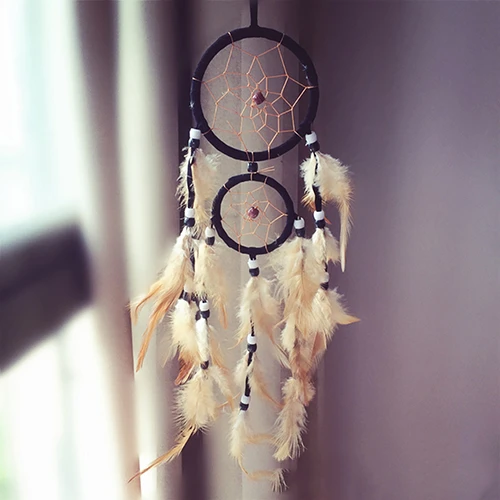 Double Circle Dream Catcher with Feathers Hanging Decoration Bedroom Ornament (2)