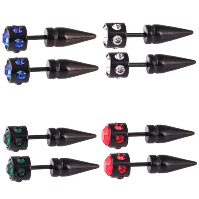 

New Arrival Stainless Steel blue red crystal spike Stud Earring Helix Ear Stud women men punk ear Piercings Fashion Jewelry