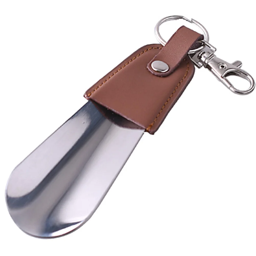 

Key Ring Sturdy Slip Shoe Horn Portable Seniors Spoon Leather Stainless Steel Mini
