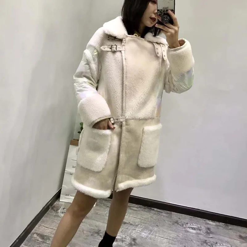 High quality wool blends coat real price new synthetic fur women winter patchwork duck down jacket thick warm female parka