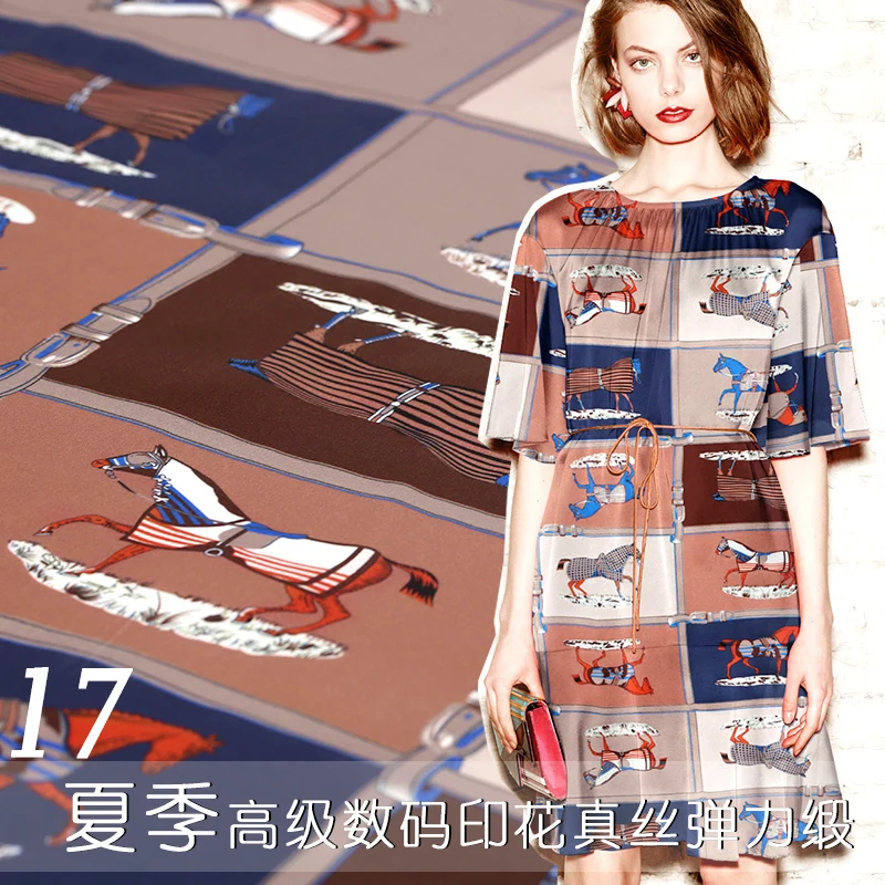 

2017 summer silk fabric new high silk digital fabric saddle map silk stretch satin fabric for dress shirt wholesale silk cloth