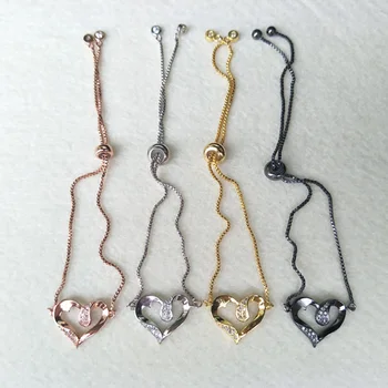 

5Pcs Turkish Style heart Double Bails Connector,Micro pave CZ zircon Charms,adjustable chain bracelet Jewelry for women BG97