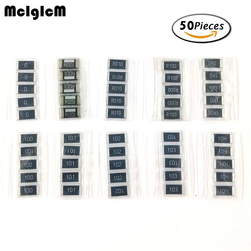 50 шт сопротивление 2512 SMD комплект образцов резистора 10 Значения * 5 = 0ohm 0.001ohm 0.01ohm