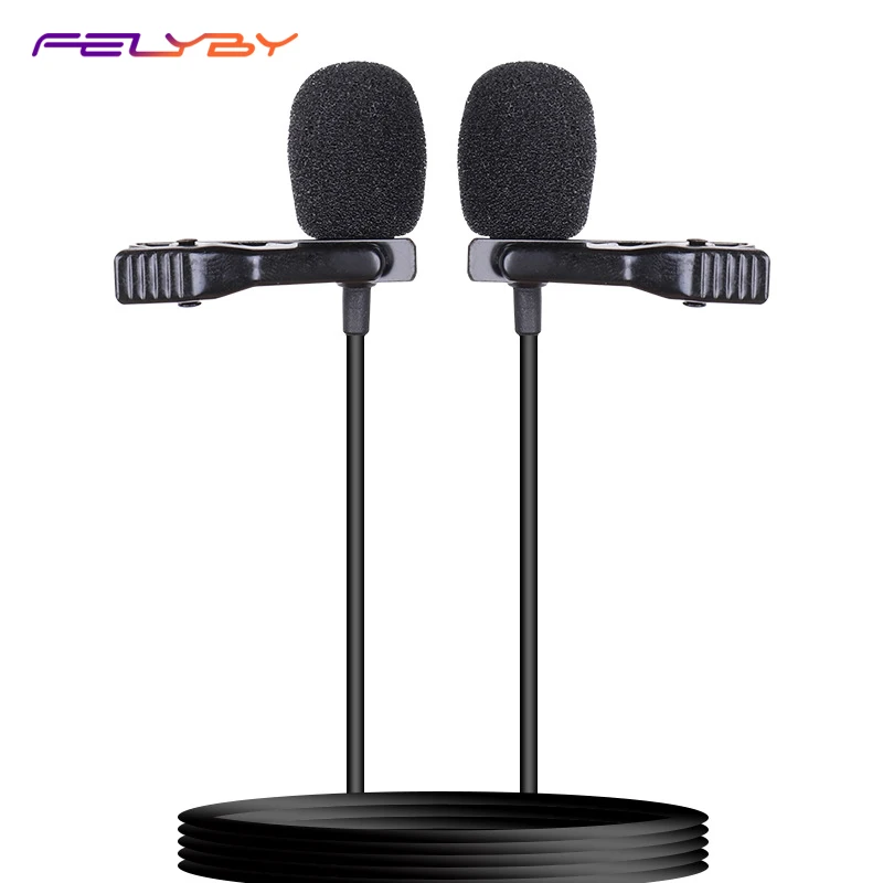 FELYBY Lavalier Microphone Double Lava Clip Mini Microphone Interview