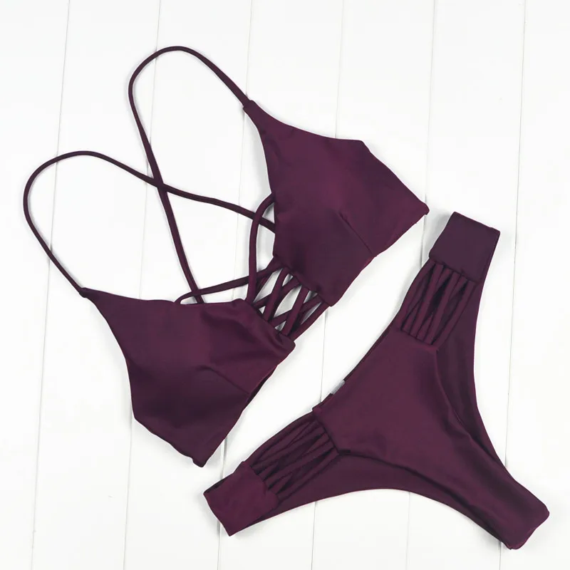 

2018 Brazilian Thong Vintage Bandage Women Sexy Swimsuit Bikinis String Push up Bikini Set Swimwear Female Beachwear Biquini
