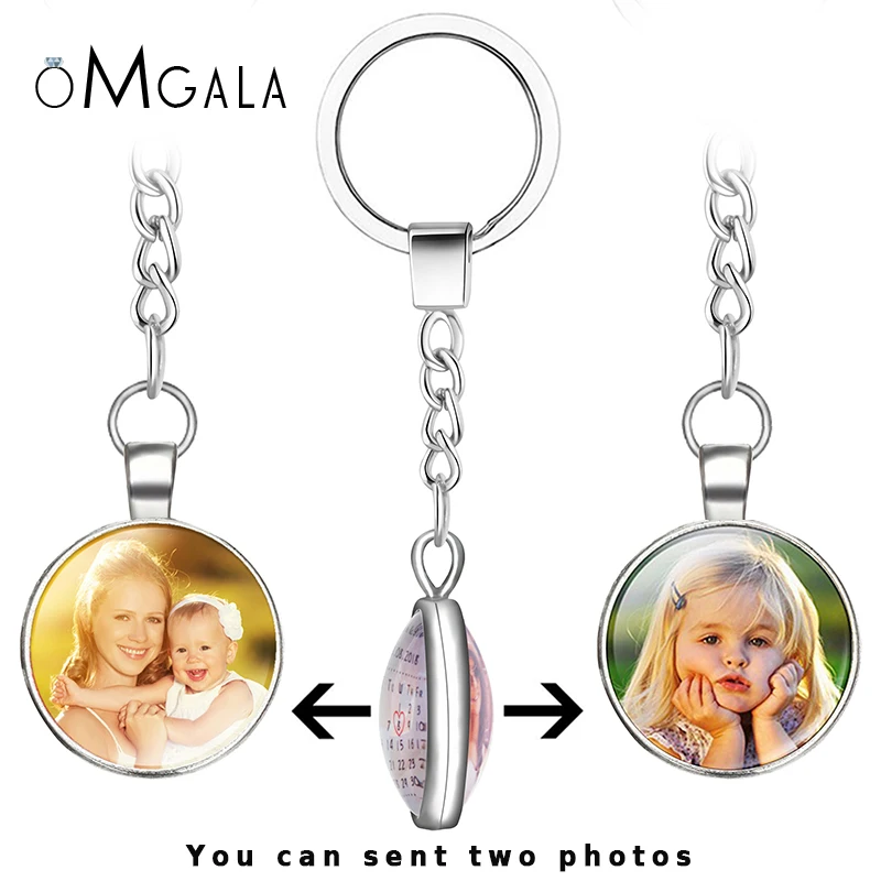 

Double Face Handmade Personalized Custom Keychains Baby Family Photo Keyrings Key Chain Rings Holder Wedding Gift