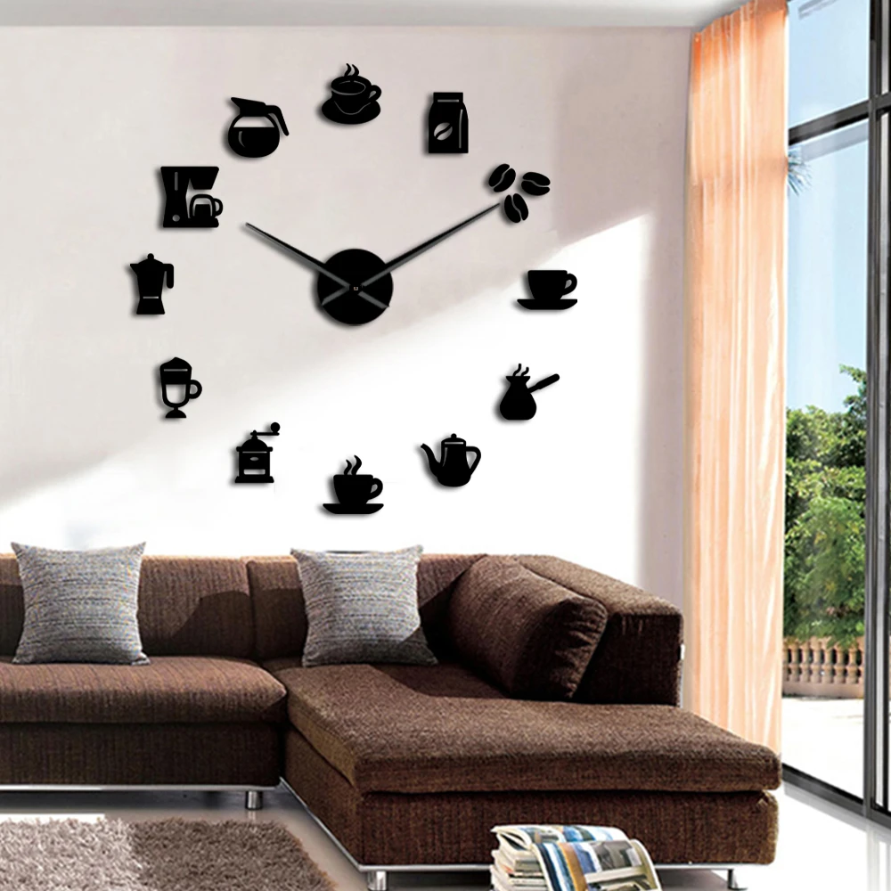 コーヒー Diy 壁時計モダンなデザインのキッチン時計時計ステッカーコーヒーマグ壁アート装飾 ショップ Wall Clocks Aliexpress