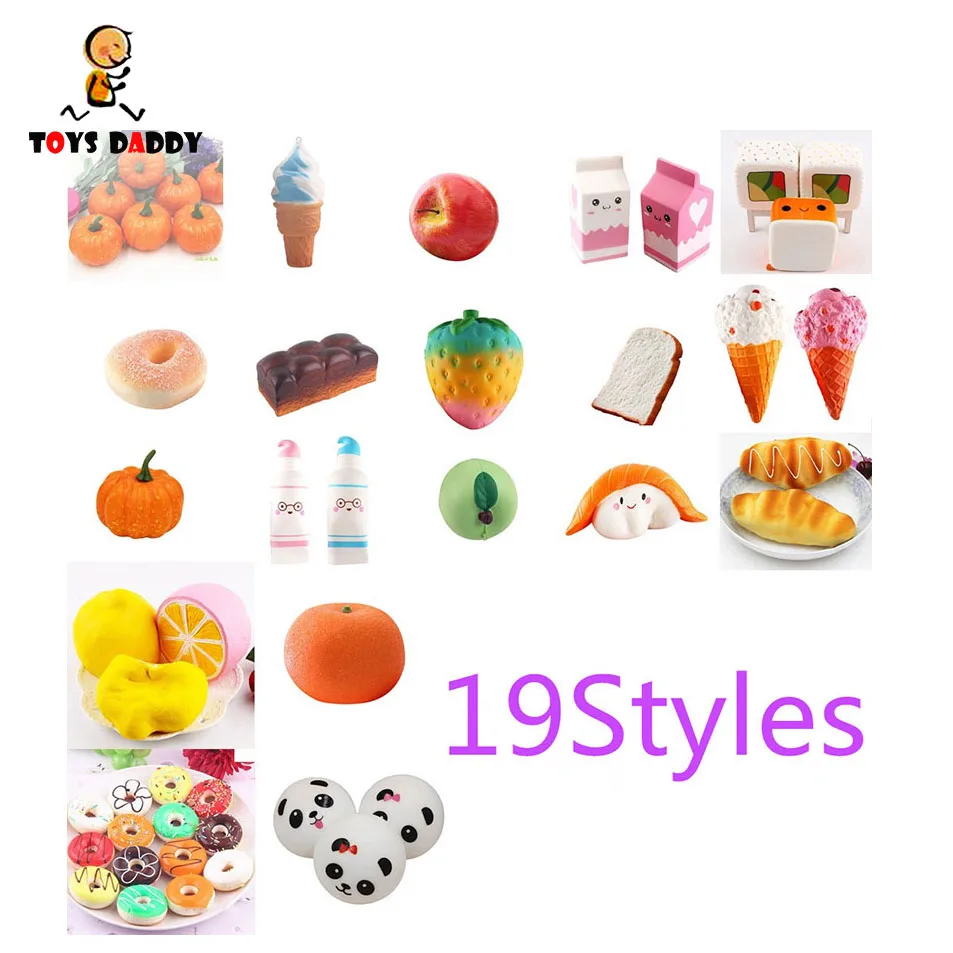 19 типов антистресс jumbo Squishy яблочный Хлеб Суши фрукты пончики медленно