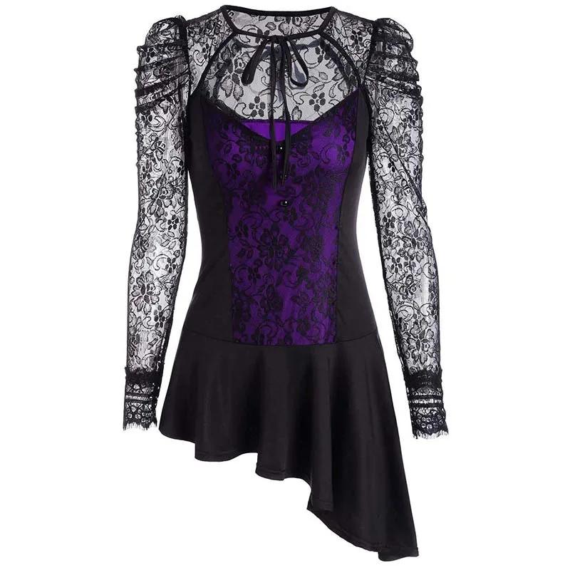 Kenancy женские сексуальные цветочные кружевные туники с длинным рукавом цветочные рубашки с асимметричным подолом Топы женские