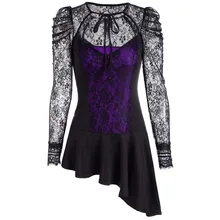 Kenancy женские сексуальные цветочные кружевные туники с длинным рукавом цветочные рубашки с асимметричным подолом Топы женские