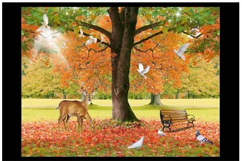 

Custom 3d wallpaper for walls 3 d wall murals wallpaper Beautiful forest golden tree mural grass plum deer TV background wall