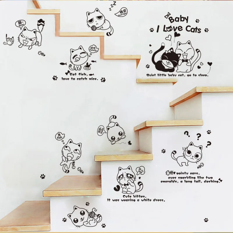 

Hot Style Popular Foreign Trade New Pure Color And Lovely Naughty Cat Wall Cartoon That Occupy The Home Decorative Wall Stickers