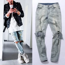 Уличный стиль хип-хоп Высокая уличная тонкая Дыра Джинсы-варенки мужские джинсовые штаны скейтборд tide Мужской tide