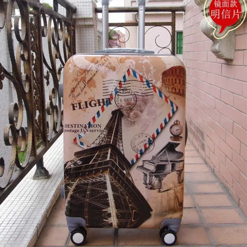 

20'' 24'' Women Vintage Design Rolling Luggage/Girl ABS+PC Retro Eiffel Tower Suitcase/Spinner Wheels Trolley Pull Rod Trunk