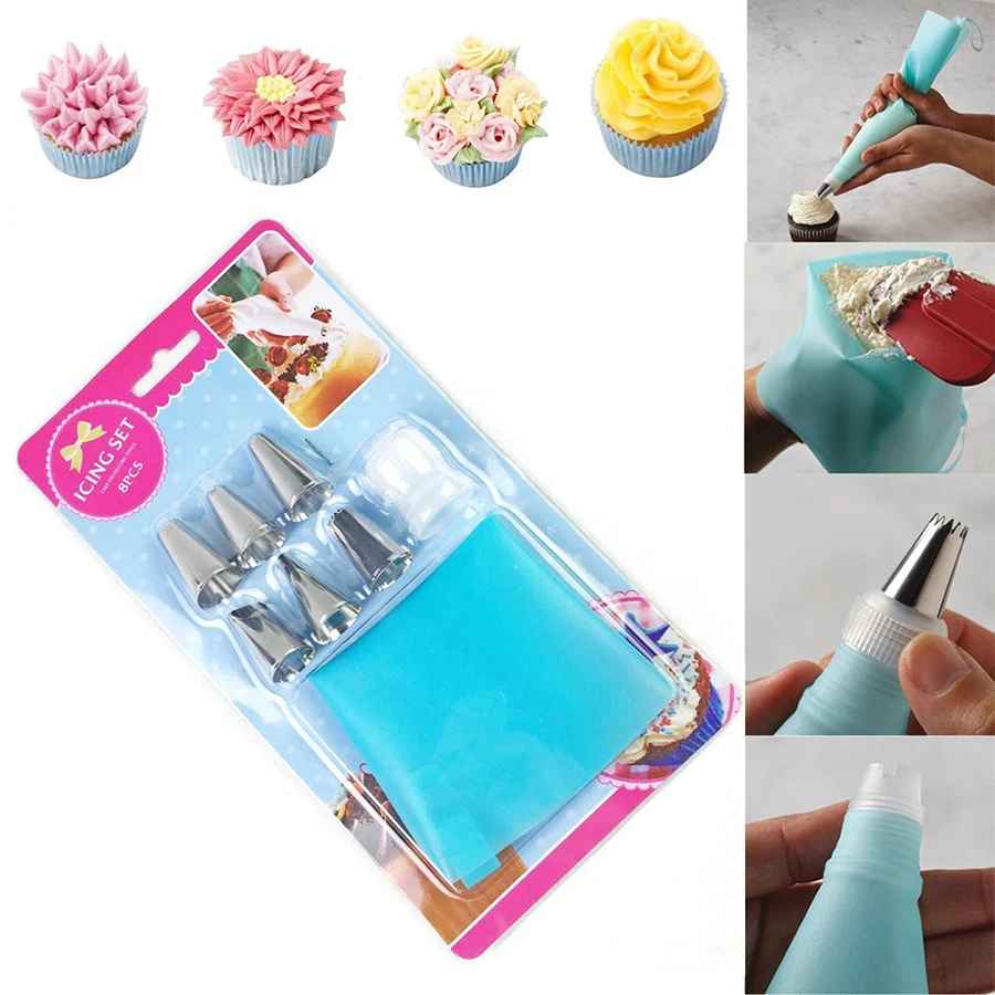 8PCS Cake Decorating Bag Set Reusable Cake Decorating Pastry Bags