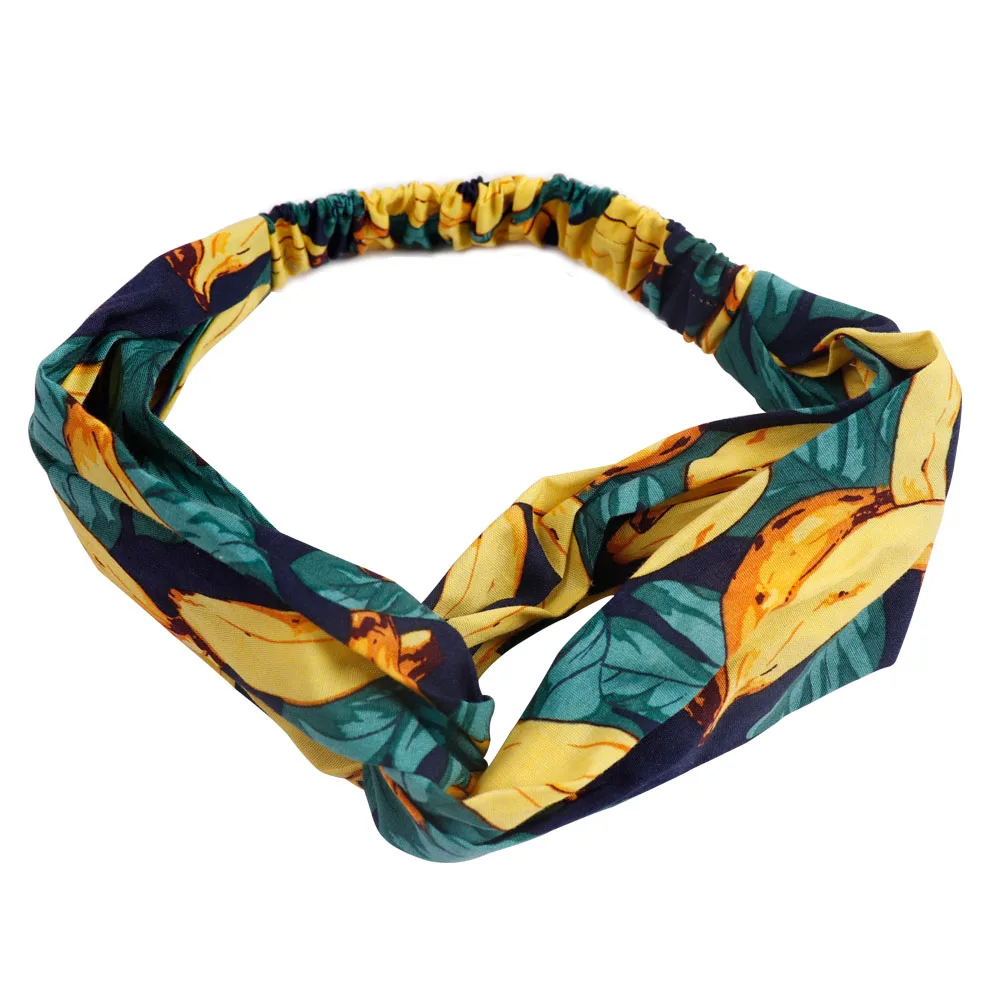 

2019 Hair Accessories Stretch Headband For Women Banana Printed Fabric Hairband Cross DIY Head Wrap Summer Headwear Good