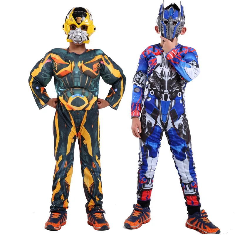 

Kids Boys Cosplay Movie Muscle Optimus Prime costumes Boys Bumblebee Superhero Body Suits for Carnival Halloween Costumes Party