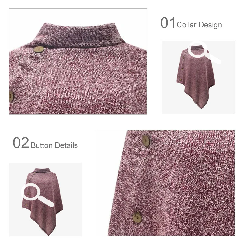 Женский Повседневный длинный свитер с воротником-хомутом, осень, женские модные топы, женское пончо на пуговицах, пуловер, вязаная одежда