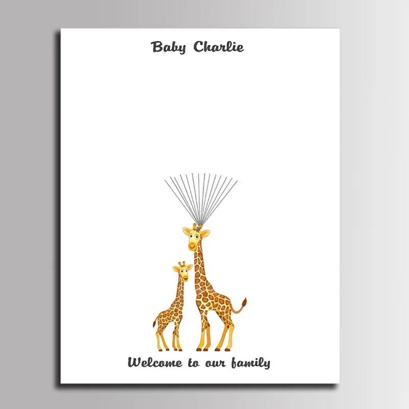Отпечаток пальцев Подпись Картина на холсте жираф мама с ее ребенком DIY книга для гостей детские украшения для душа