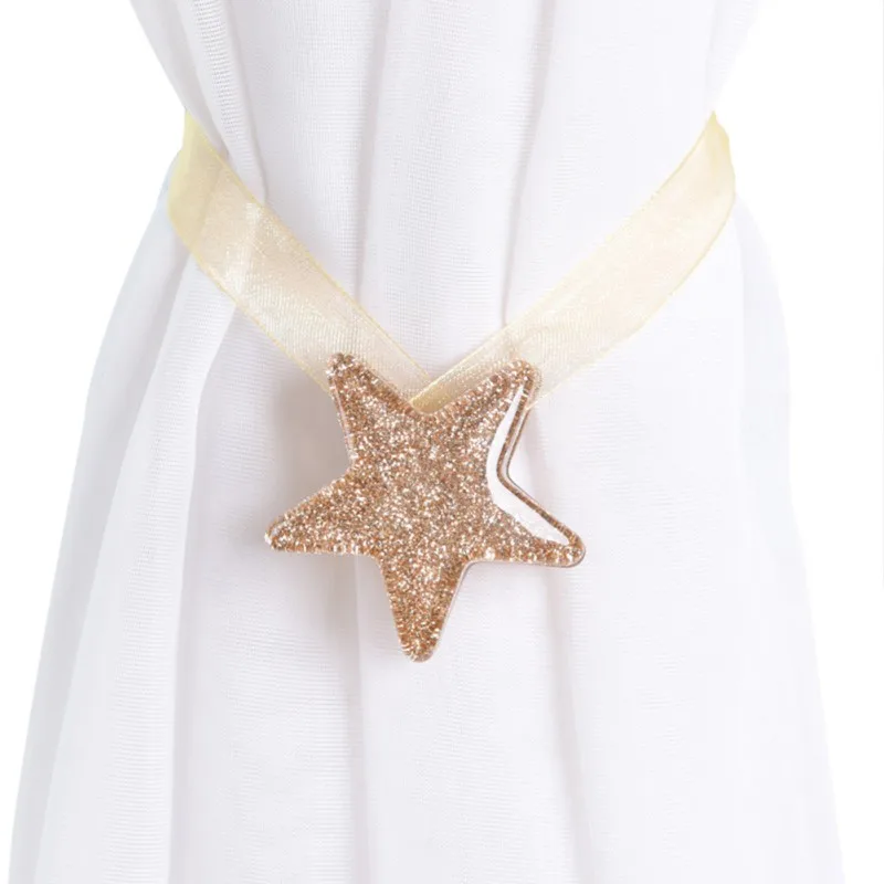 Магнитный держатель для занавесок Luck Star с застежкой-завязкой на спине, украшение для занавесок в виде звезды - Цвет: Golden