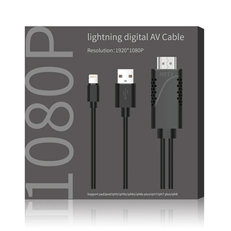 HD 1080P USB To HDMI Adapter Cable 2 In 1 HDMI Cable For iPhone iPad