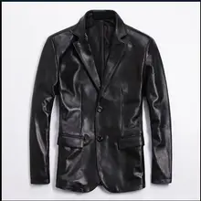 Брендовые классические мужские кожаные куртки размера плюс, мягкий Натуральная овечья кожа, повседневный деловой костюм, короткая мужская одежда