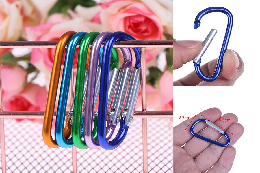 5PC Random Color Aluminum Alloy Key Ring Bottle Hook D Shape Carabiner Spring Snap Clip Hooks Mountaineering Buckle Keychain
