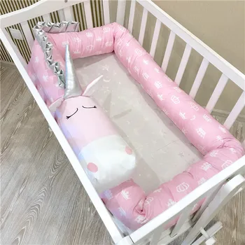 

200cm Large Size Pink Baby Bed Bumpers Cartoon Mythical Animals Baby Bedding Backrest Crashproof Cotton Pillow Crib Protector