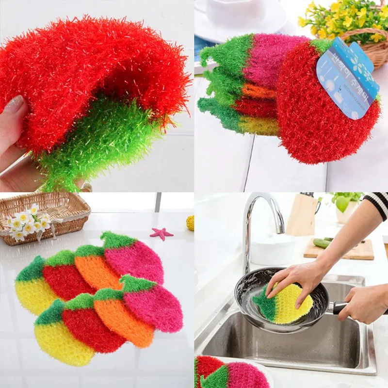 

Fruit Dish Scrubber Sponge Clean Non-scratch Strawberry Bowl Pan Dish Washing Cleaning Cloth Super Absorbent Home Kitchen Tool