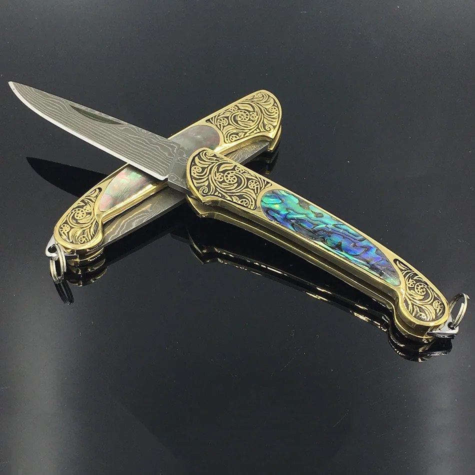 HANDMADE Damascus steel blade POCKET KNIFE FOLDING KNIFE BRASS  HANDLE 
