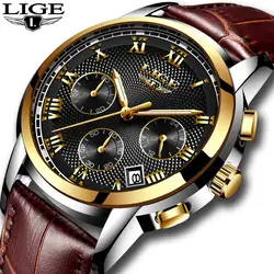 LIGE мужские часы модный бренд хронограф кварцевые часы мужские кожаные повседневные военные спортивные наручные часы золотые Relogio Masculino