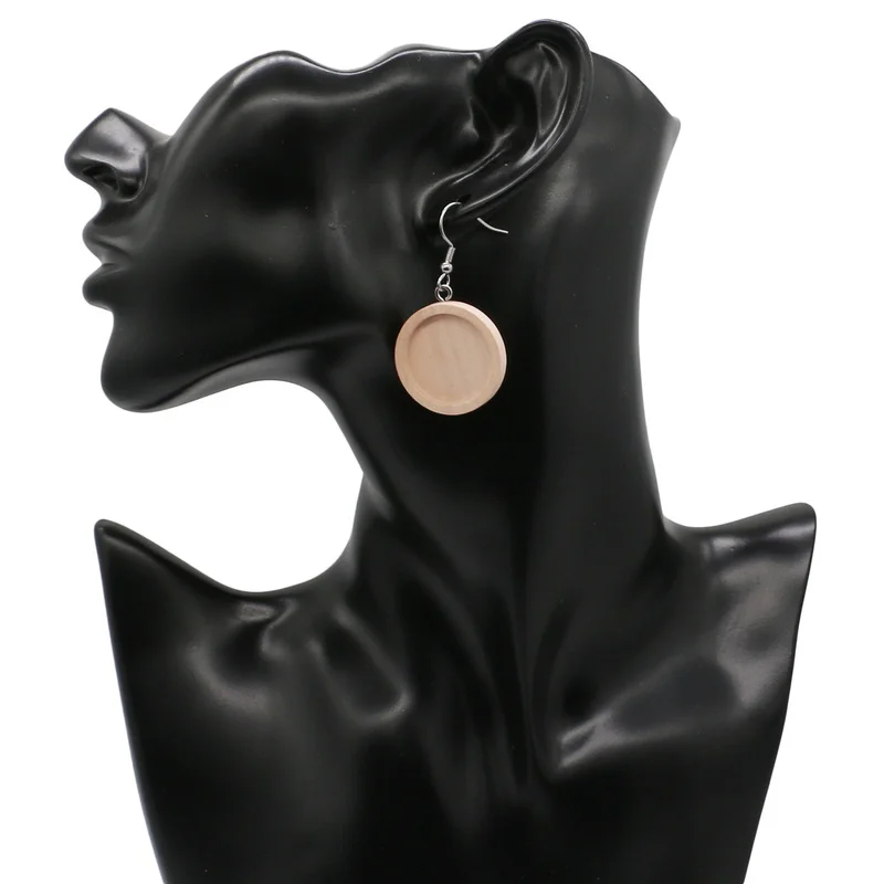 20pcs/lot Brown Fit 20mm Wood Cabochon Earring Base Settings Blank Stainless Steel Hooks Diy Accessories for Making Earrings