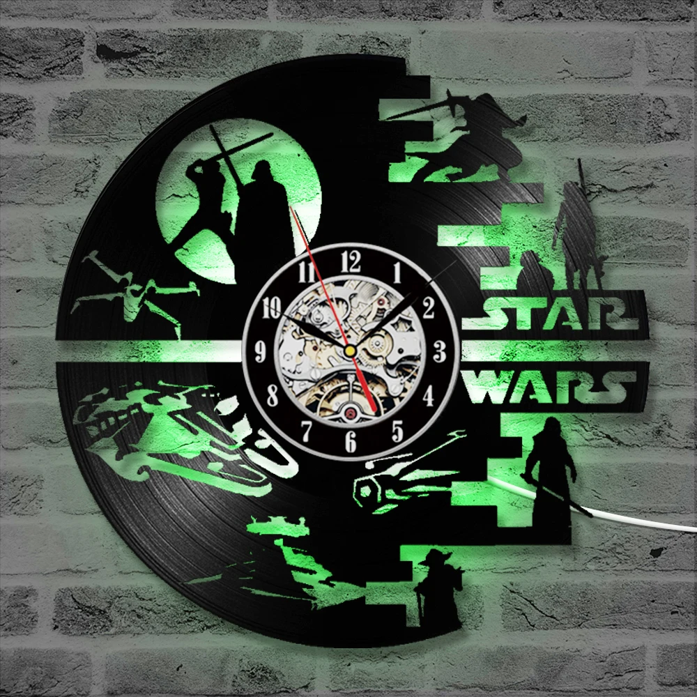 Goede Creatieve Star Wars CD Record Klok Creatieve HandmadeVinyl Record Wandklok Antieke Hollow Opknoping Klok LED met 7 Kleuren