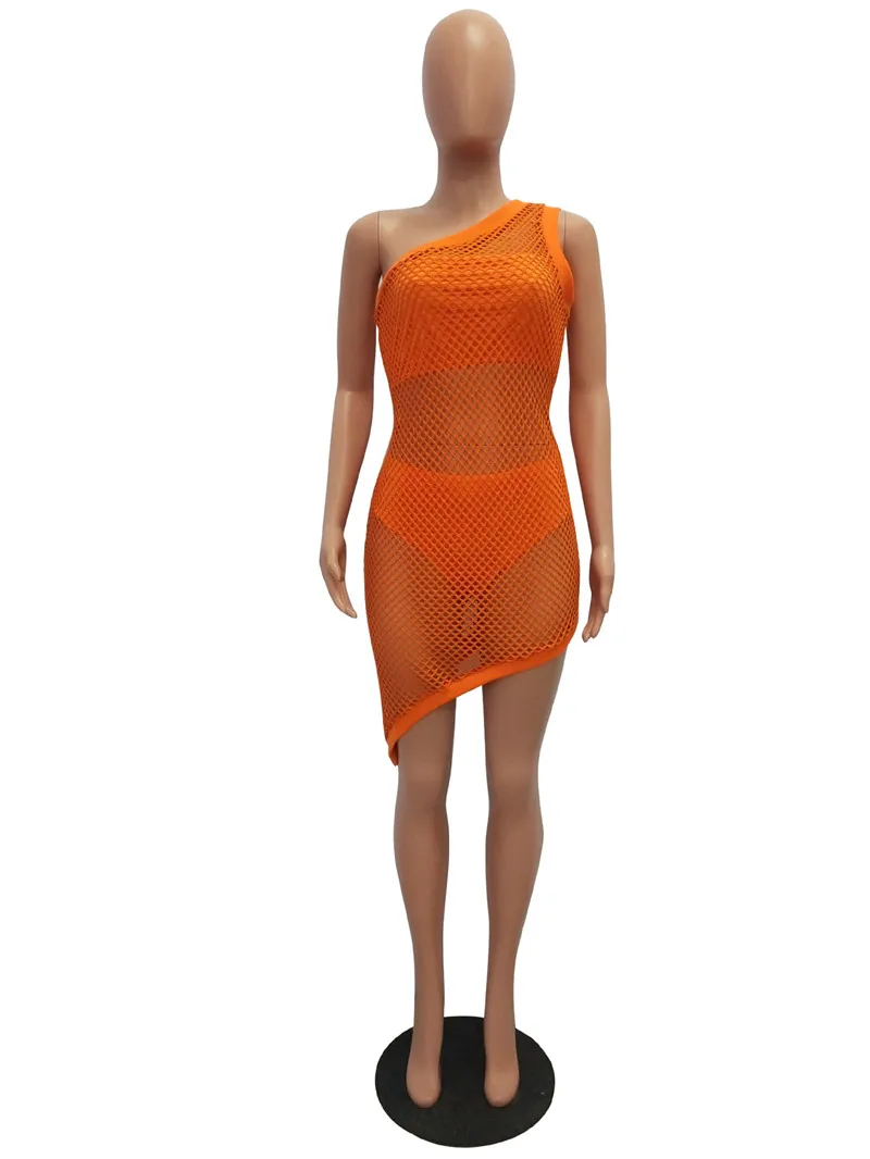 ANJAMANOR неоновый сетчатый сексуальный комплект из трех предметов, женское облегающее платье, летняя Клубная одежда, костюмы из 3 предметов, подходящие комплекты D29-AB27