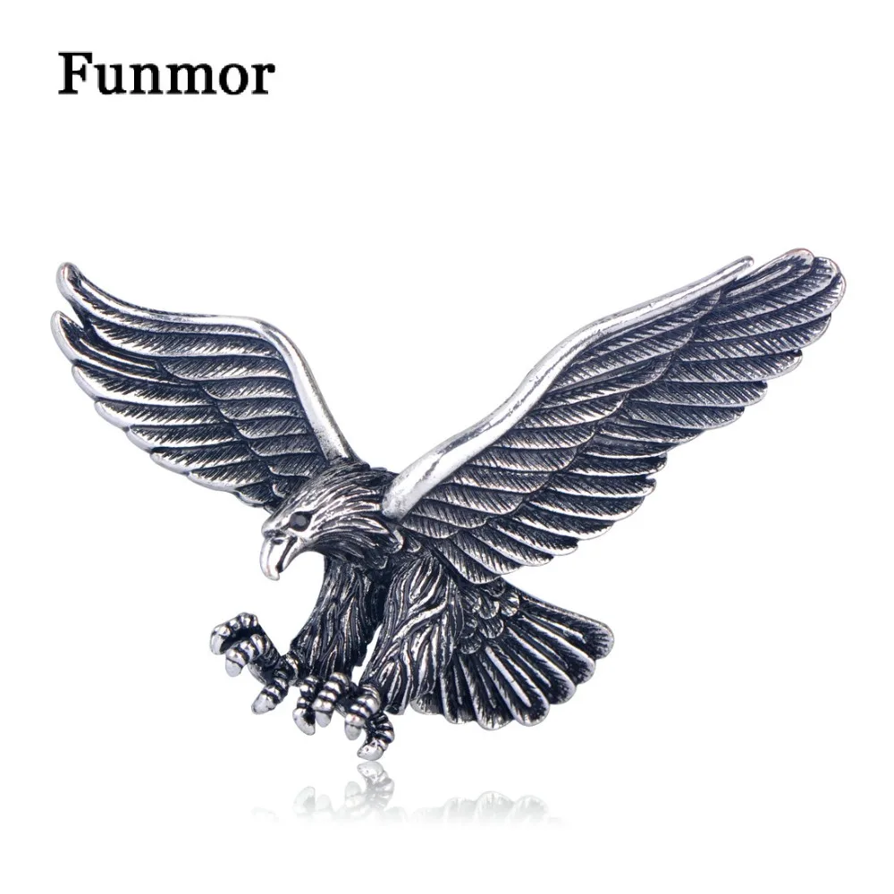 

Funmor Vivid Vintage Eagle Birds Brooches Crystal Antique Silver Color Animal Corsage Women Men Clothes Hat Accessories Badge